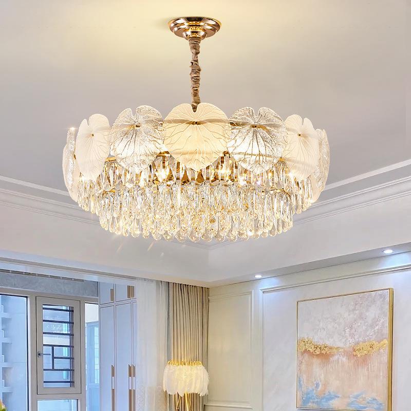 树叶高级感轻奢客厅水晶法式欧式圆形现代简约餐厅吊灯卧室灯具