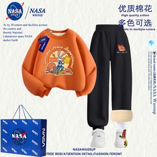 NASA疯狂动物城联名衣服男童套装儿童服装朱迪尼克卫衣加绒裤子潮