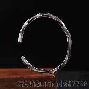 高档999礼纯银莫比斯环乌手镯男款素圈复古国风生士日物男生足银