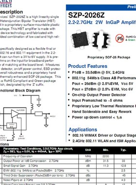 SZP-2026Z SZP2026Z 2.2-2.7G功率放大器 2.4G 4G 2W InGaP 功放