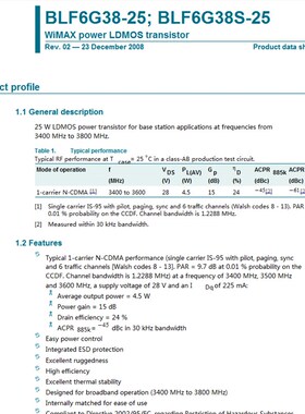 BLF6G38S-25K 3400-3800MHZ 25W 3.6G 大功率放大器 功放 高频管