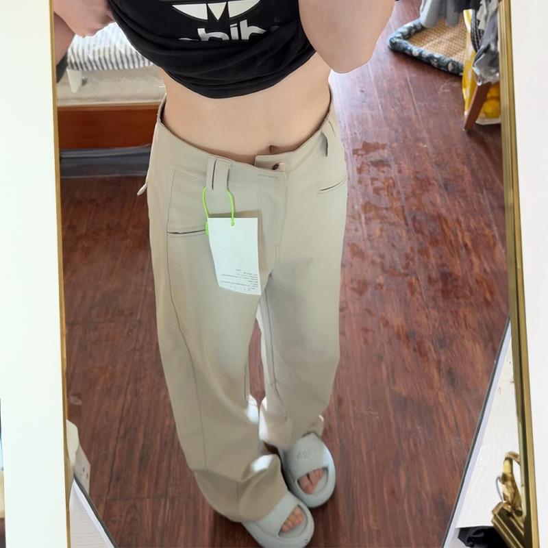 卡其色休闲西裤女垂坠感高级感2025新款夏季胖mm大码工装阔腿裤