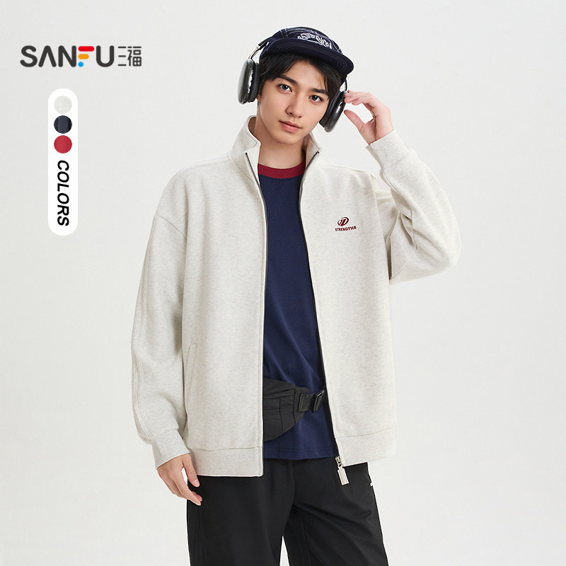 三福2026春季男士顺色杠条开衫卫衣 复古运动风宽松上衣518790,男装,卫衣,淘宝优惠券,粉丝福利购,淘宝优惠卷
