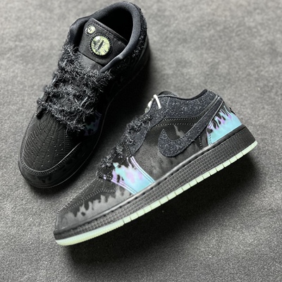 Jordan Air Jordan 1 舒适百搭 防滑减震耐磨 低帮 篮球鞋 黑色