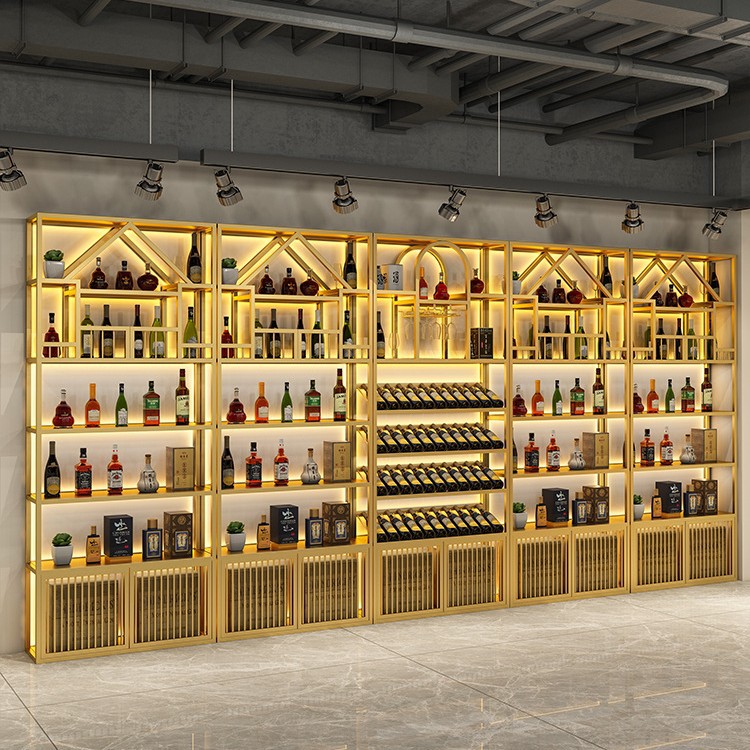 红酒柜展示柜架酒吧铁艺酒架酒柜工业风壁挂发光落地酒柜商用