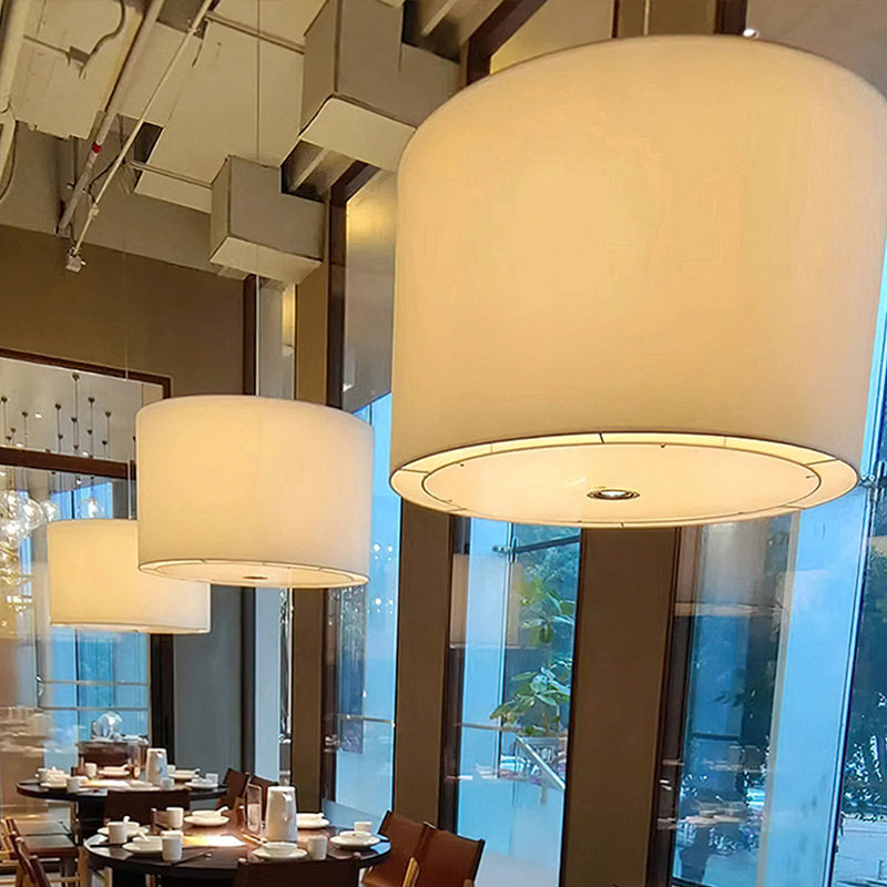 餐厅吊灯酒店店铺饭店吧台餐桌卡座日式现代简约创意布艺圆形灯具