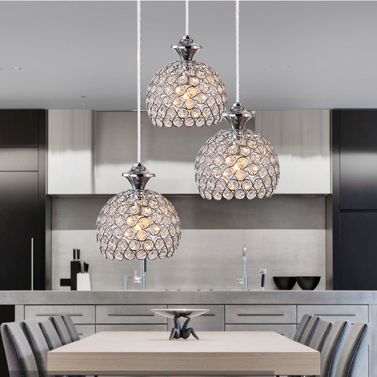 餐厅吊灯三头现代简约餐厅灯led餐吊灯饭厅个性创意吧台水晶吊灯