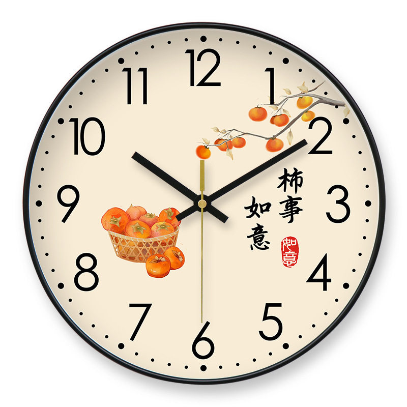 静音事事如意扫秒大吉大利电波钟卧室挂墙创意圆形钟表简约客厅