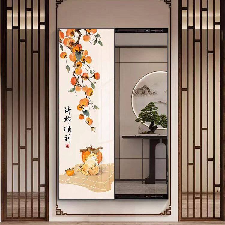 立式隐形穿衣镜壁挂式装饰画镜子双面印花门帘推拉隐藏式试衣镜