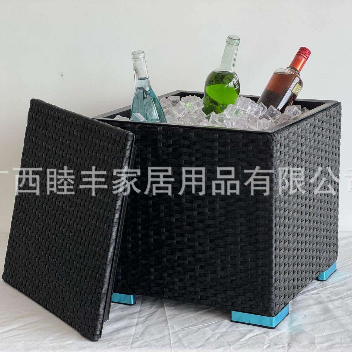 户外藤编冰桶桌子泳池茶几冰桌派对酒吧桌子冰桶方形黑色广西