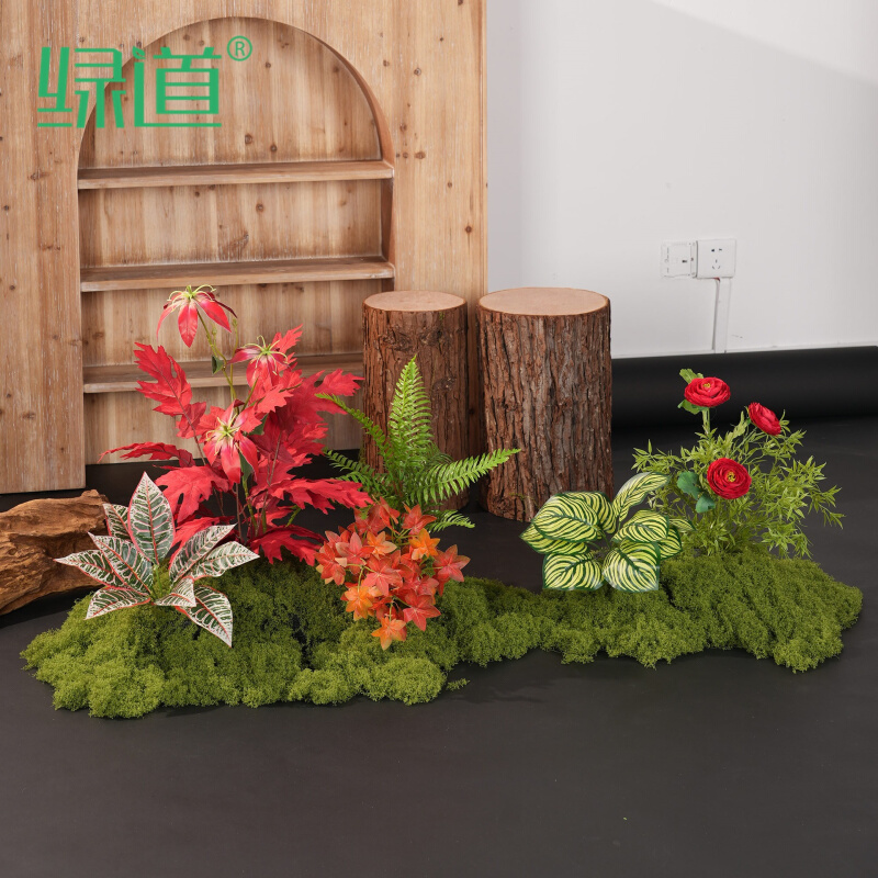 仿真花植物造景仿生苔藓微景观室内商场轻奢高端橱窗装饰喜庆红色