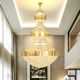 别墅中空复式楼大吊灯水晶大厅旋梯楼梯后现代客厅酒店大堂轻奢灯