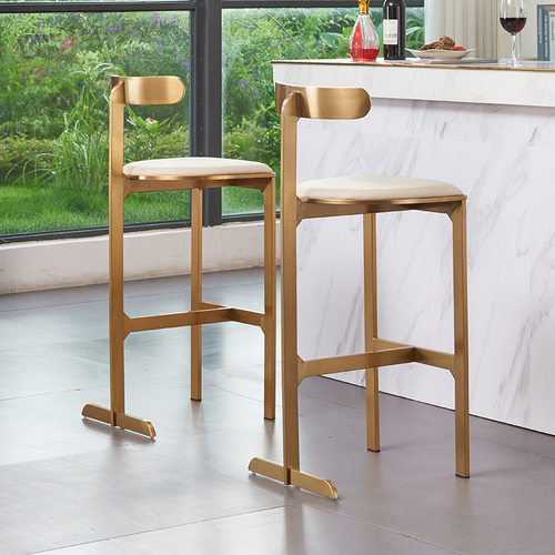 XJRF-010轻奢吧椅不锈钢高脚凳家用岛台餐边椅酒吧靠背吧凳收银前