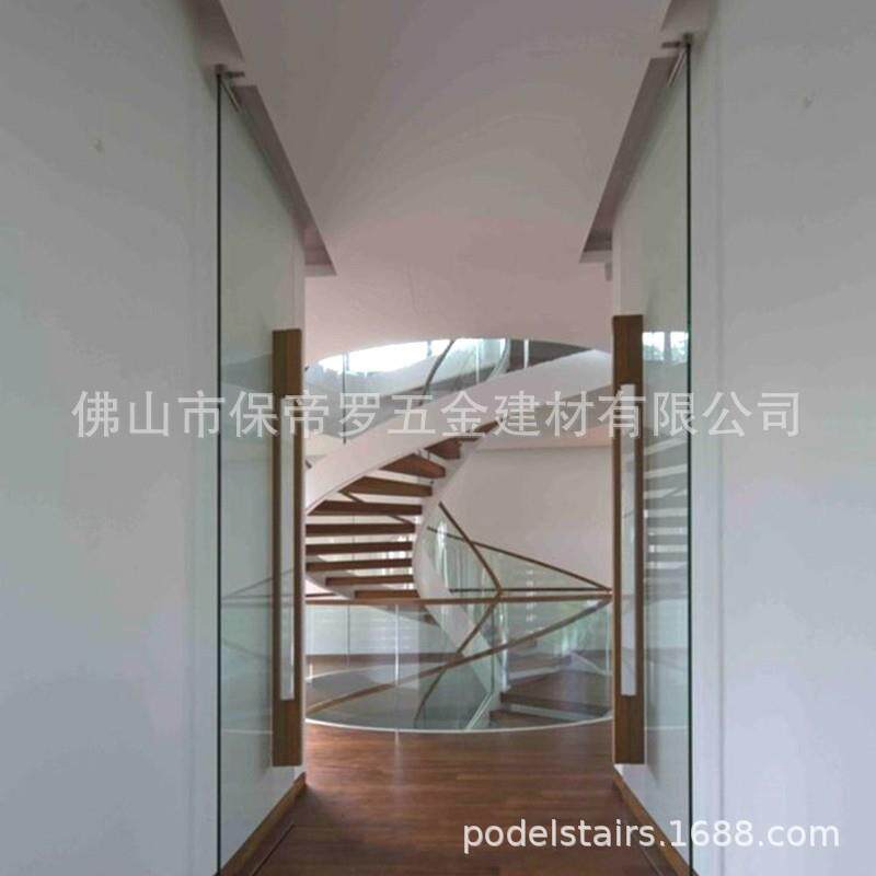 旋转钢结构楼梯不锈钢玫瑰金扶手玻璃护栏实木踏板楼梯现代简约