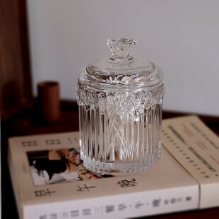 法式浮雕玻璃罐 复古装饰摆件饰品收纳盒 ins风棉签盒糖果罐子