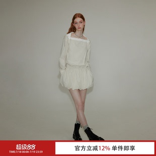 短裙新款 條紋裙子女 連衣裙小眾設計感長袖 REDOLENCE寬領花苞襯衫