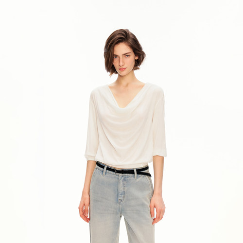 REDOLENCE荡领桑蚕丝短款T恤女