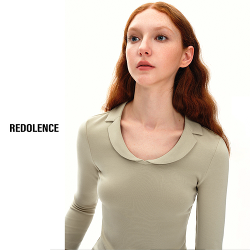 REDOLENCE 青果领打底长袖T恤女早秋休闲设计感修身上衣打底衫