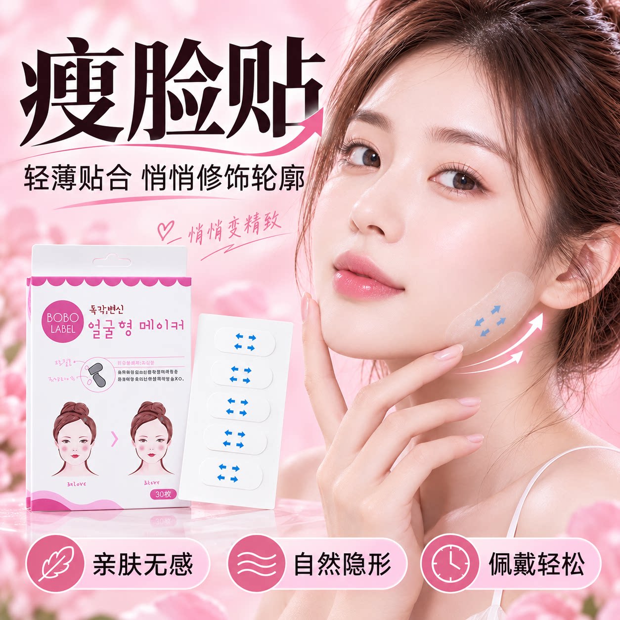韩式隐形哑光瘦脸贴V脸提拉