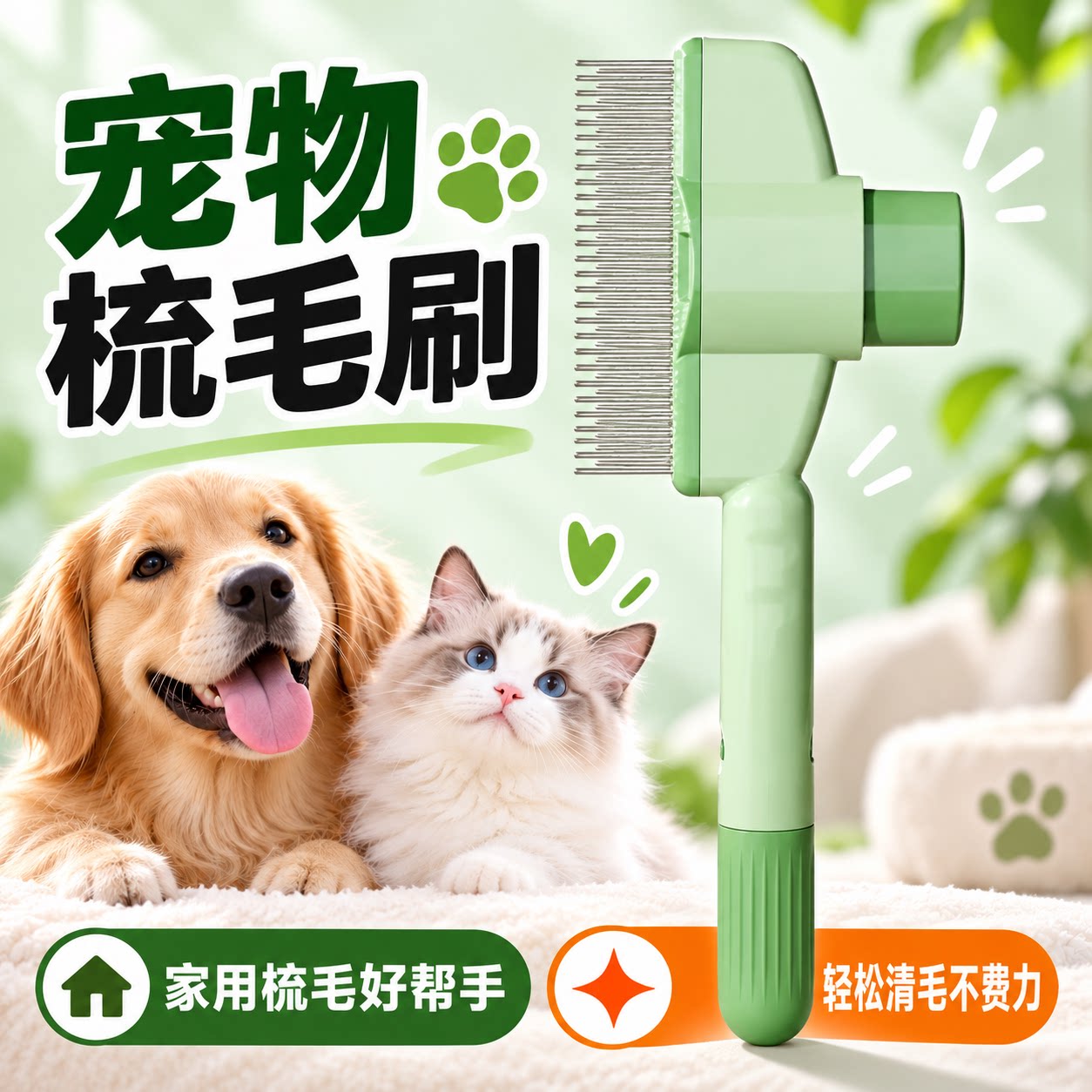 宠物按压排梳猫狗梳毛排梳毛刷密齿针梳开结去浮毛神器宠物专用梳