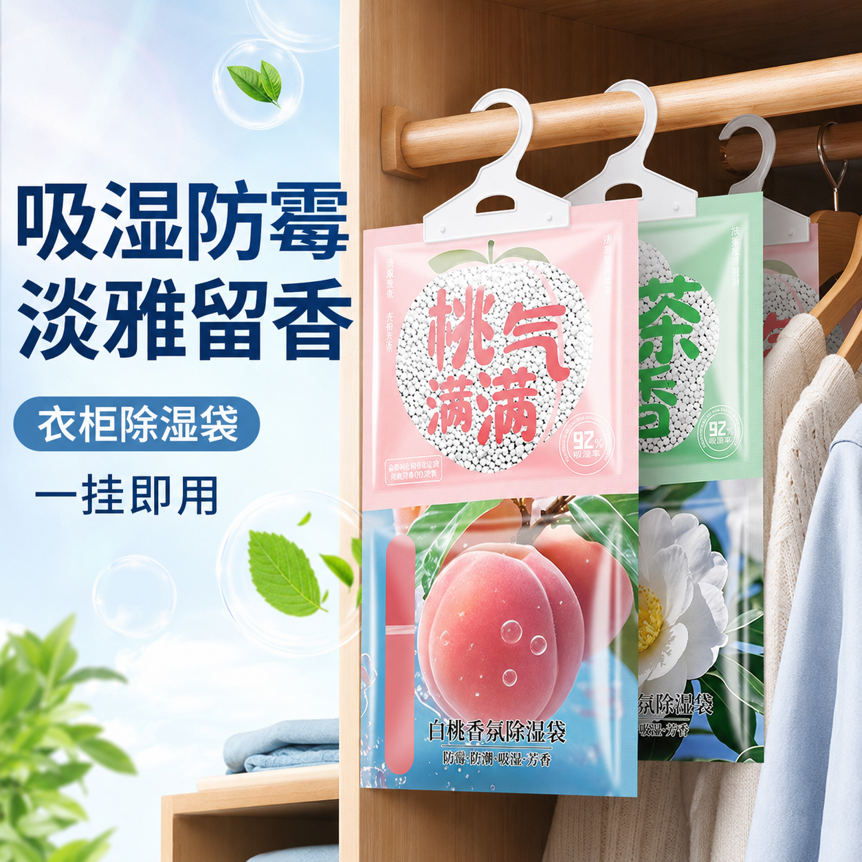 山茶花香氛挂式衣柜干燥剂除味