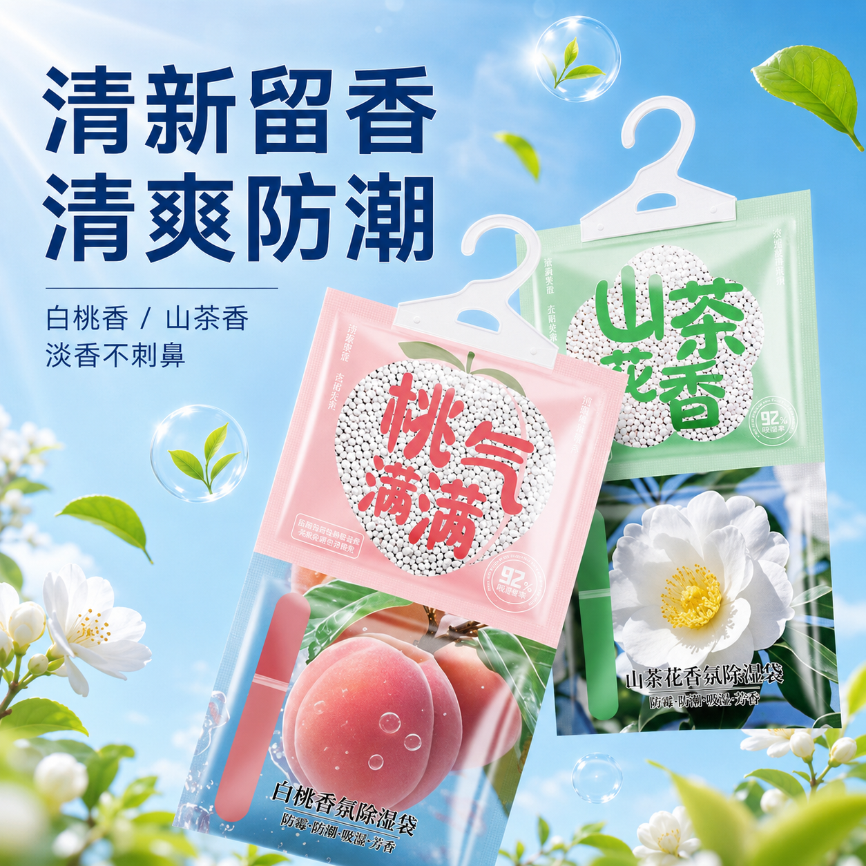 悬挂式山茶花香氛除湿防潮除味袋