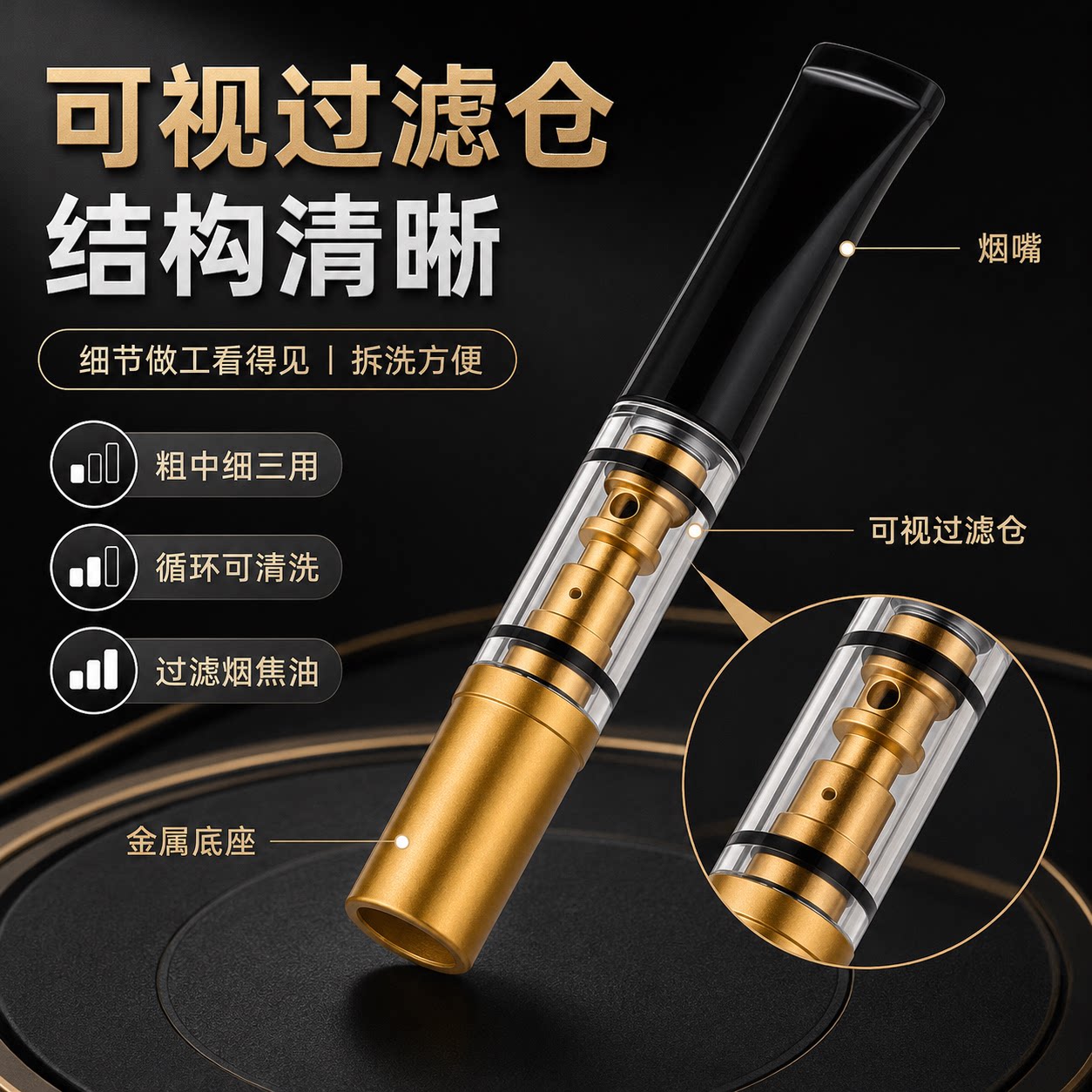 循环使用香烟过滤嘴可拆洗双重过滤阻隔焦油男士日常净烟健康烟具