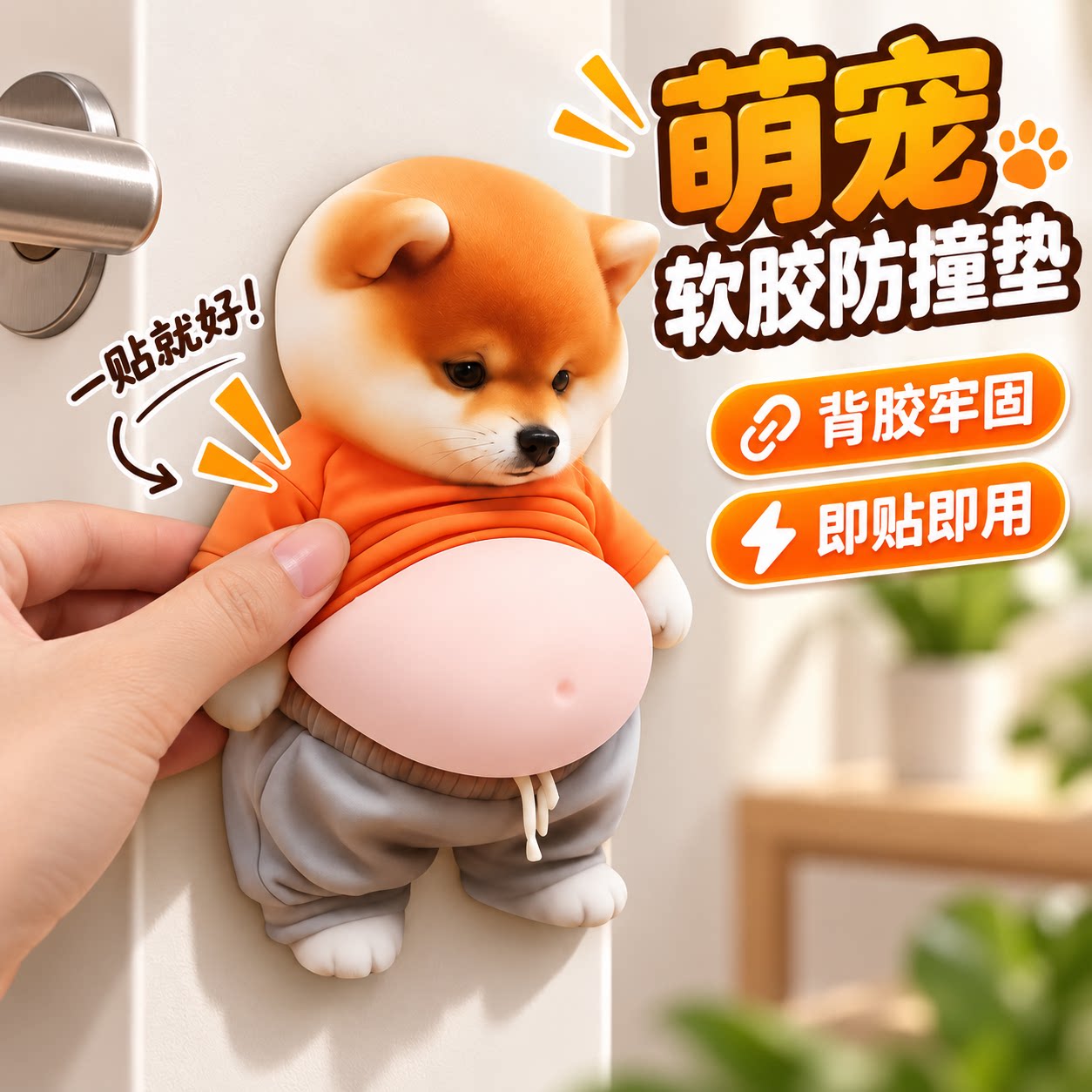 门把手减震防撞贴柴犬小狗人肚皮捏捏乐可爱创意解压汽车家居装饰