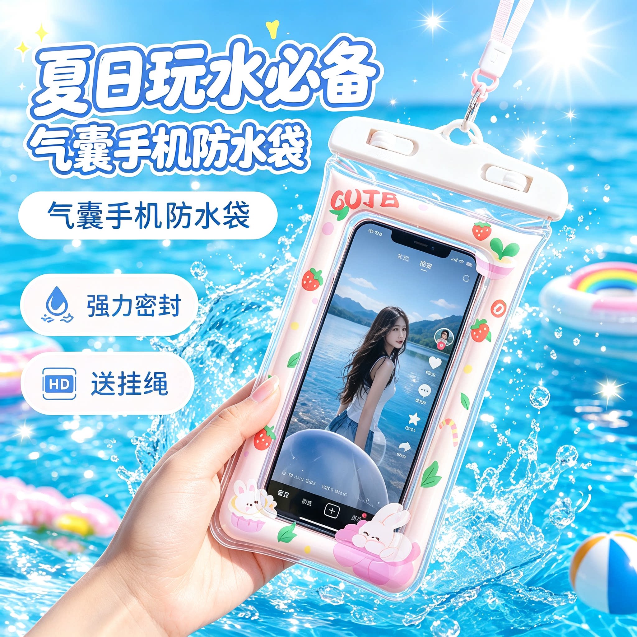 手机防水袋可触屏游泳气囊漂流水上乐园泼水潜水专用袋防水手机套