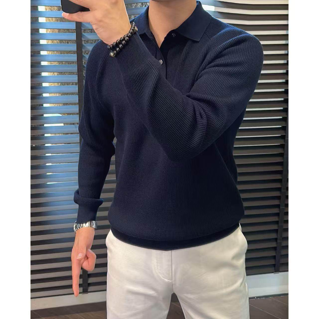 商务翻领针织衫秋冬厚款纯色简约休闲轻奢百搭毛衫男士修身毛衣,男装,针织衫/毛衣,淘宝优惠券,粉丝福利购,淘宝优惠卷