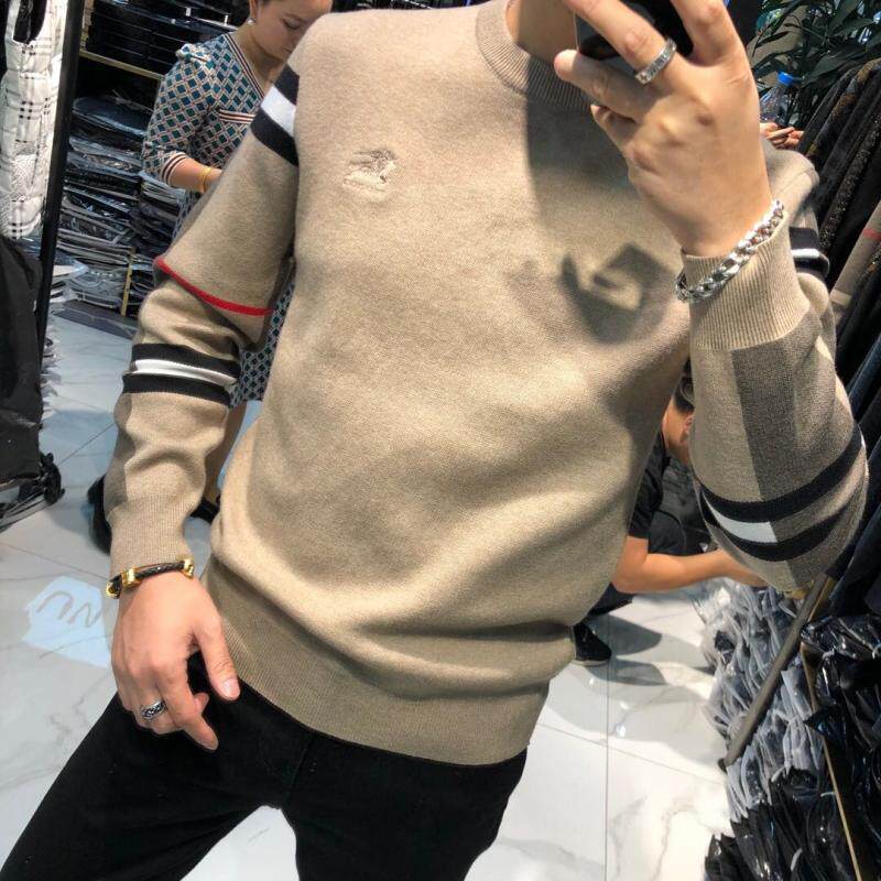 冬季套头针织衫外穿拼接条纹个性长袖毛衣男修身欧货针织打底衫潮