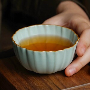 青澹汝窑茶杯开片可养主人杯复古手工茶盏汝瓷功夫茶杯品茗杯