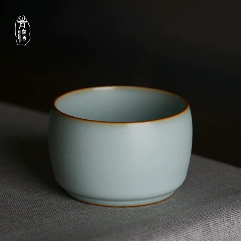 青澹汝窑主人杯茶具单杯天青月白品茗杯陶瓷功夫茶杯汝瓷开片茶碗