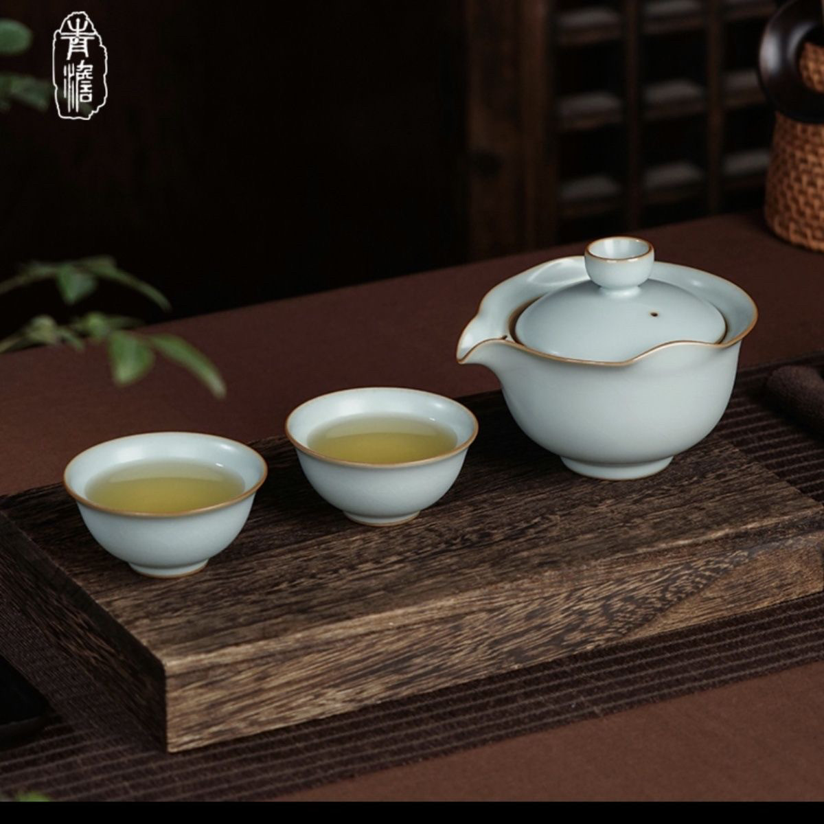 汝窑旅行茶具套装户外便携式快客杯手抓碗景德镇青瓷功夫茶具陶瓷