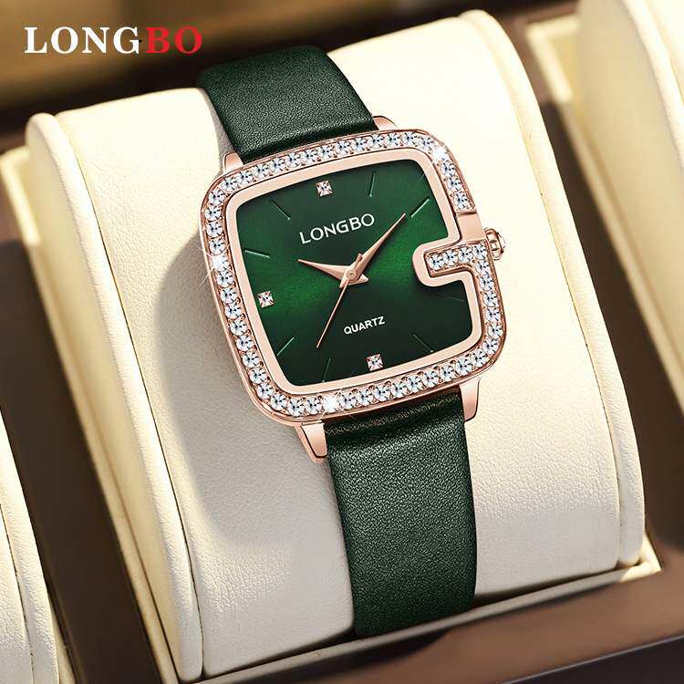 龙波longbo进口机芯复古简约方潮流潮流女士石英休闲源厂家手表