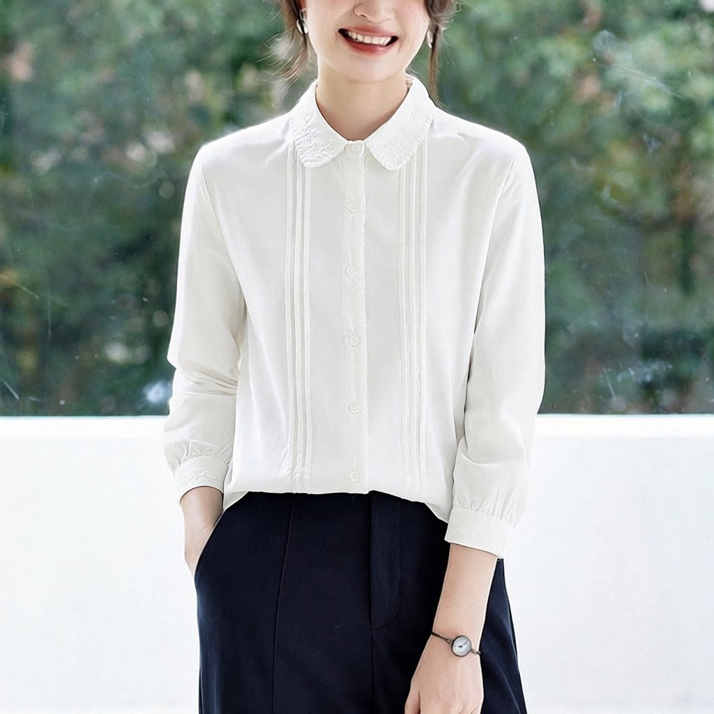 休闲宽松上衣女式纯棉绣花衬衣