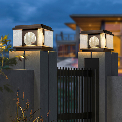 太阳能庭院柱头灯别墅大门柱子农村院子装饰围墙灯户外防水墙头灯