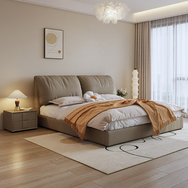 奶油风布艺床简约网红款大象耳朵科技布床软包主卧高箱储物双人床