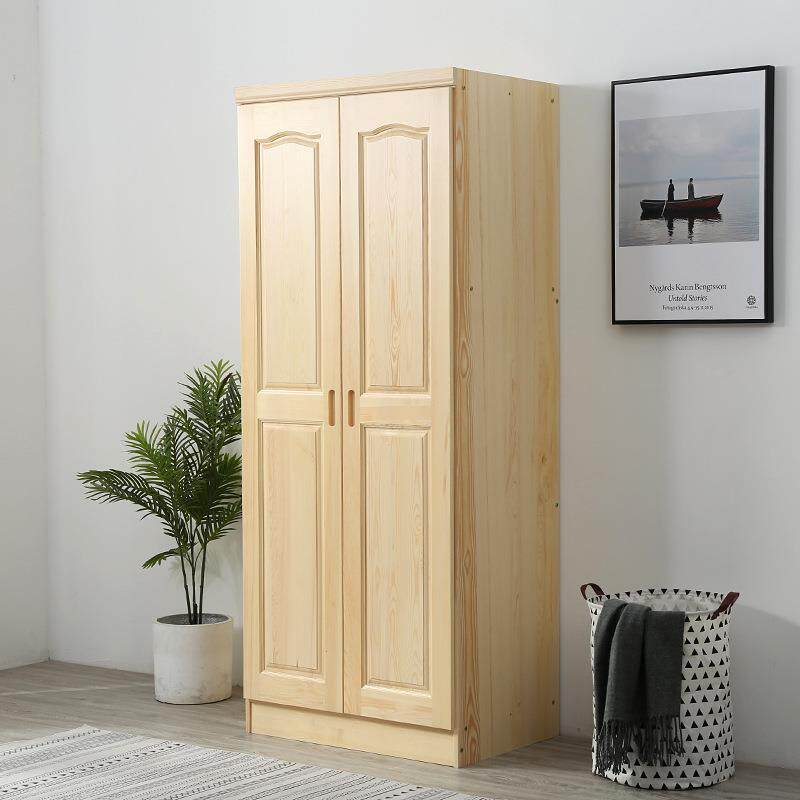 全实木衣柜原木松木简约现代推拉门儿童两门柜子家用卧室可定rω