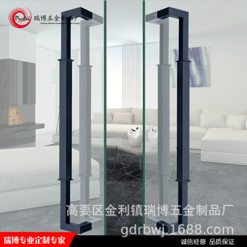 高端加厚方管哑黑不锈钢玻璃门大拉手推拉实木对开有框门酒店把手