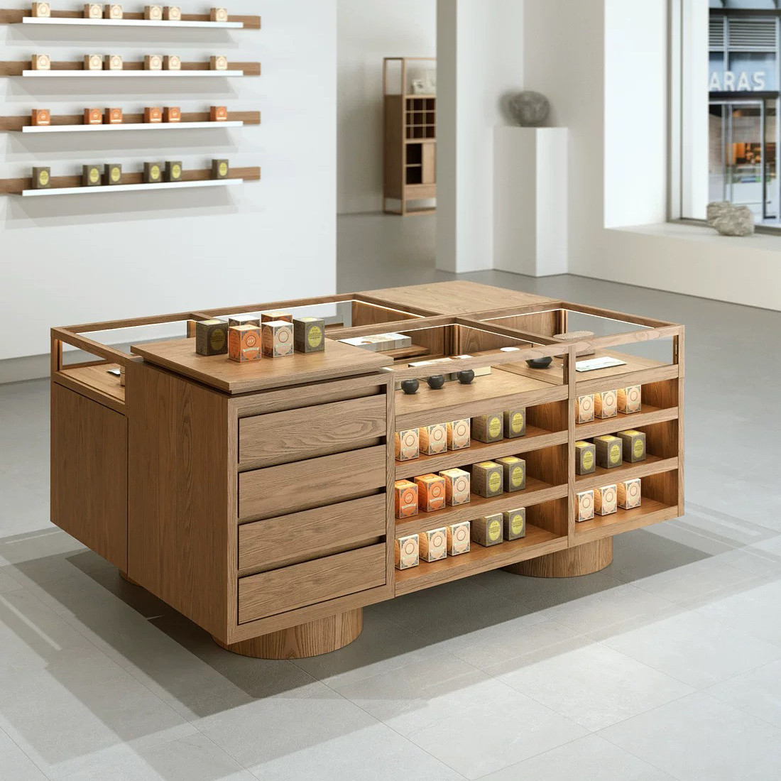 Glass Zhongdao Cabinet Multi-layer Tea Ceramics Store Gift Display Station Cultural and Creative Tourism Products Display Shelf Middle Table