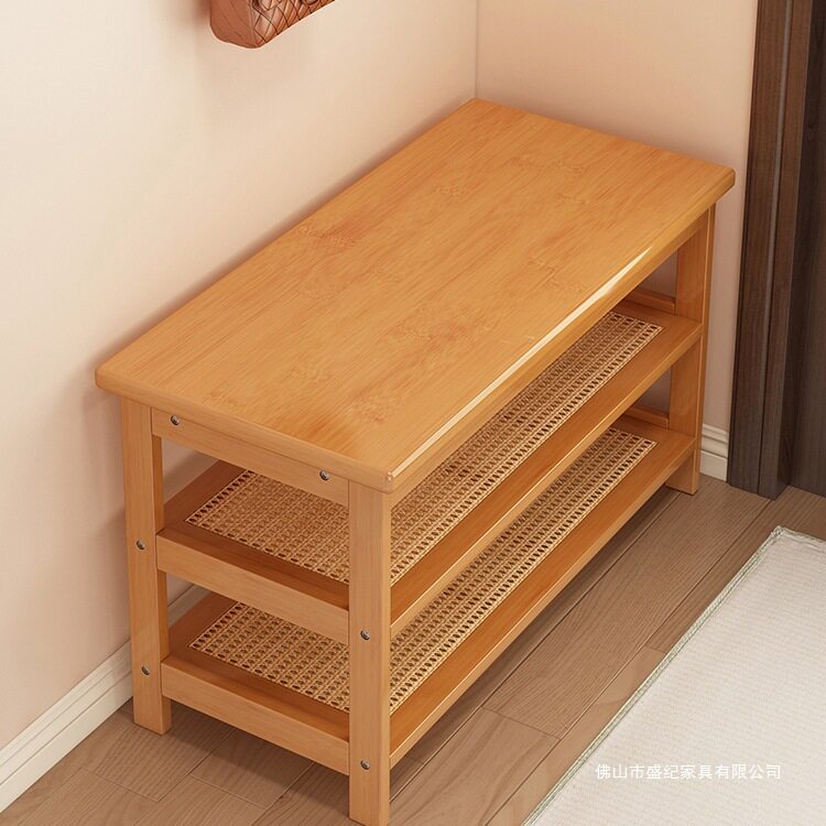 轻奢竹子入户换鞋凳带鞋架