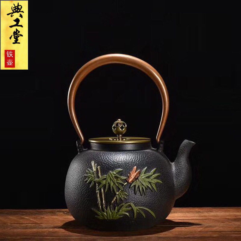 典工堂铁壶彩绘知足常乐铸铁壶生铁茶壶家用日本煮茶具无涂层水壶