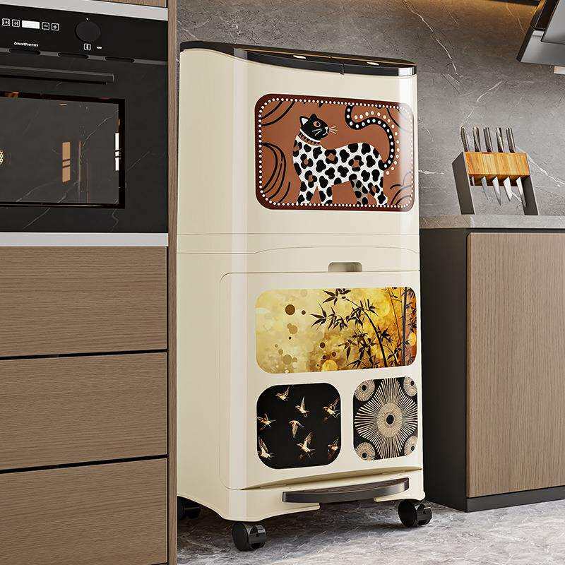 厨房垃圾桶高款多层按压脚踏式免弯腰家用收纳筒厨余带轮子清洁桶