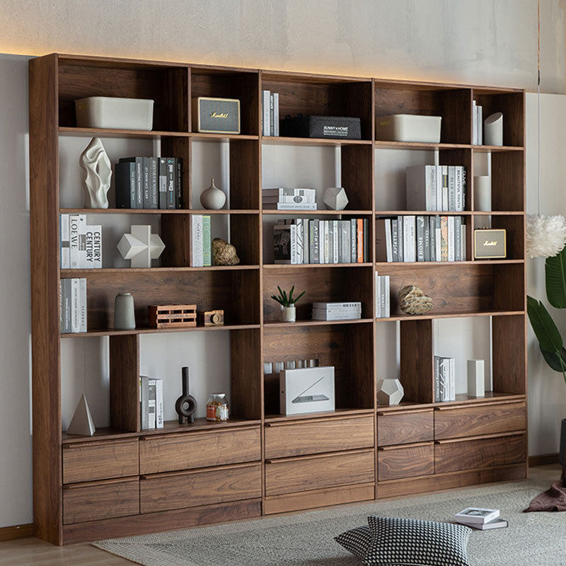 北欧全实木黑胡桃木书架落地靠墙置物架简约满墙书柜收纳架展示架