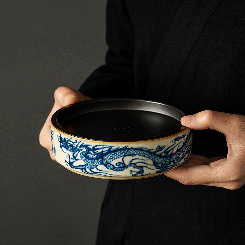 汝窑仿青花龙纹壶承合金干泡台开片紫砂壶养壶垫壶托储水茶具配件