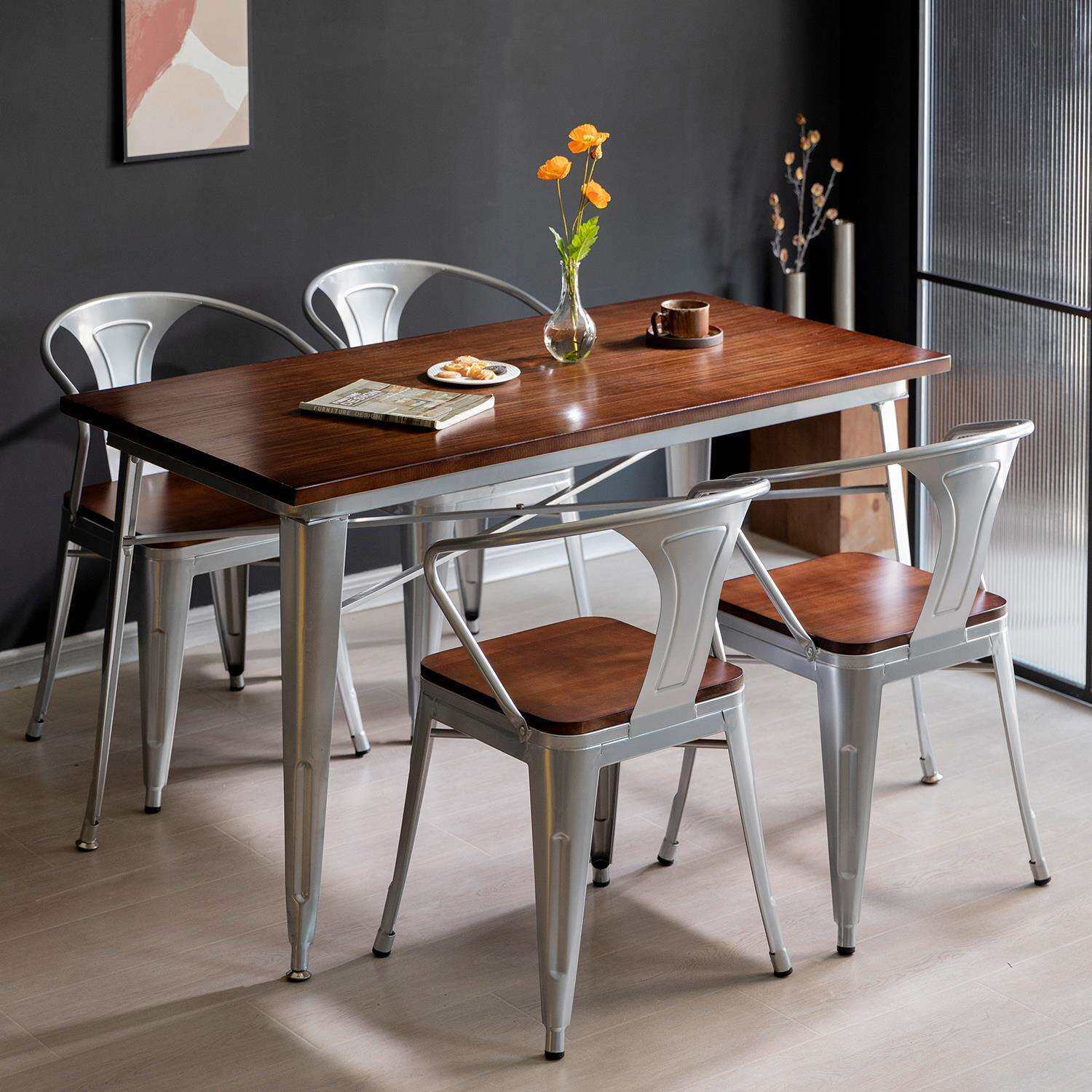 美式复古工业风铁艺餐桌椅饭店实木餐桌简约餐厅酒吧loft桌椅组合