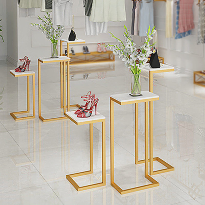 服装店橱窗展示架高低置物桌简约金色流水台组合装饰道具陈列中岛