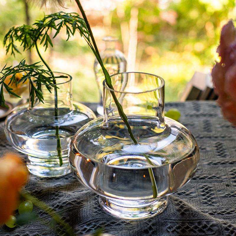 新品轻奢灯笼花瓶大肚玻璃花器客厅插花透明水养鲜花干花装饰