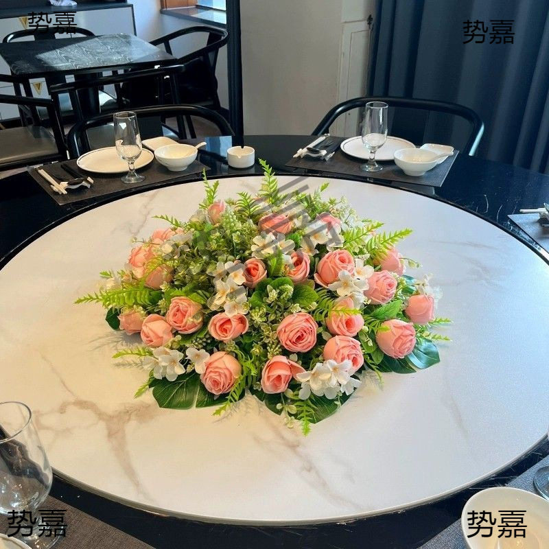 大圆桌中间餐桌花摆花包厢圆形转盘仿真花酒店餐桌上假花中式摆件